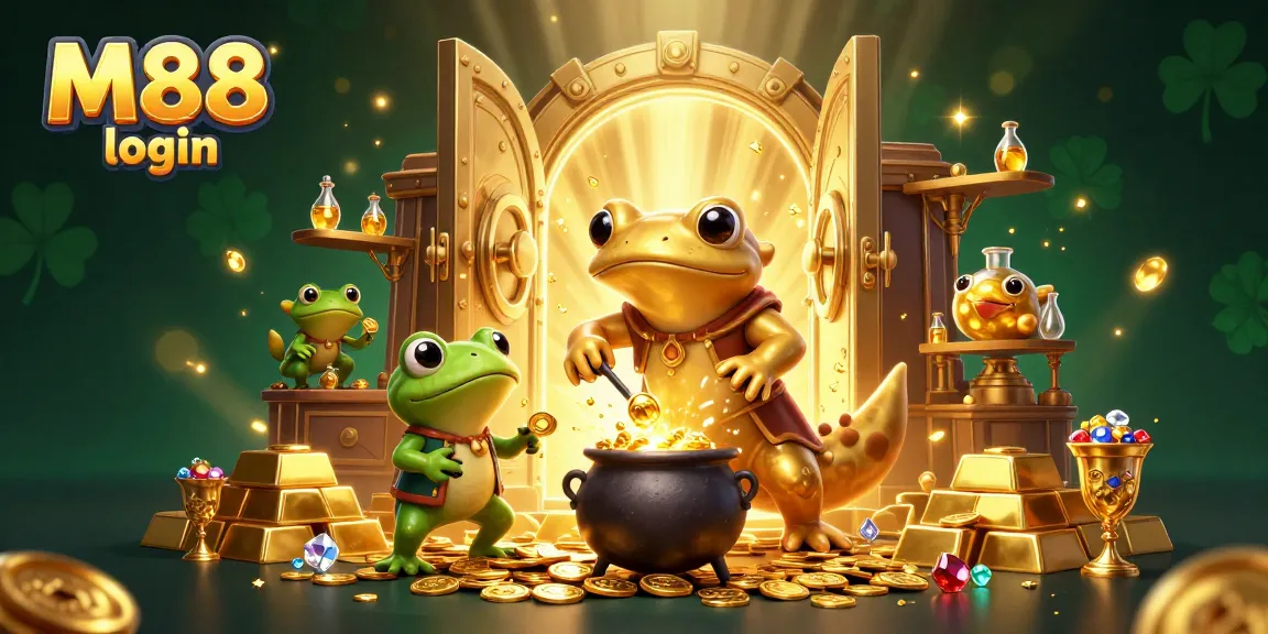 Experience thrilling M88 login moments with our vibrant casino-themed illustration brimming with gold and excitement.