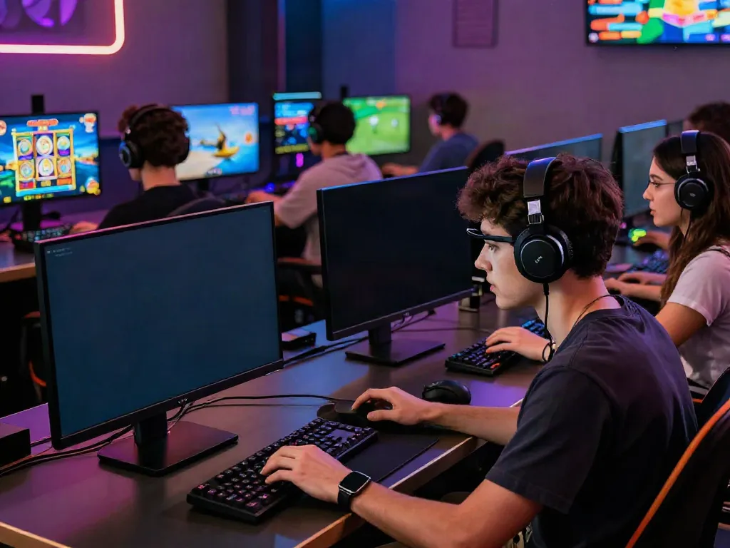 Exciting gaming atmosphere on the A80 platform with players engaged in various games.