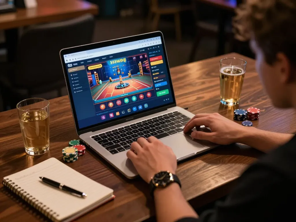 Engaging gaming experience on 555win platform with cozy home setup for responsible gambling