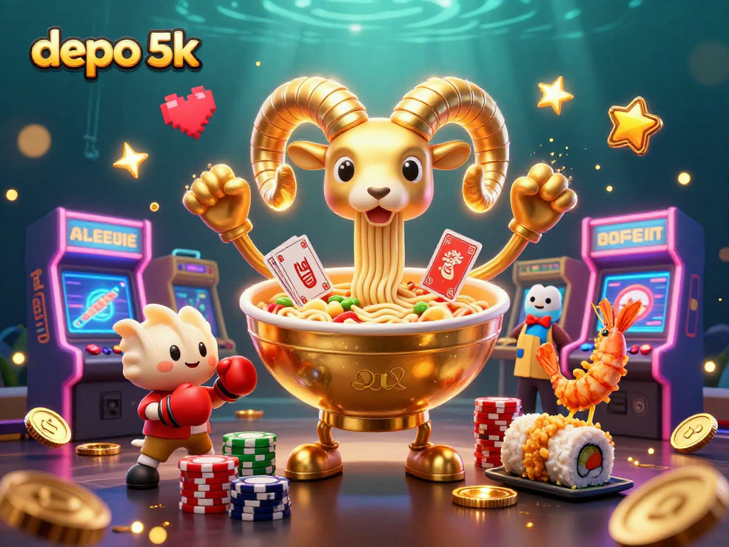 Experience thrilling gameplay with link depo 5k at this dynamic casino illustration featuring vibrant characters and arcade elements.
