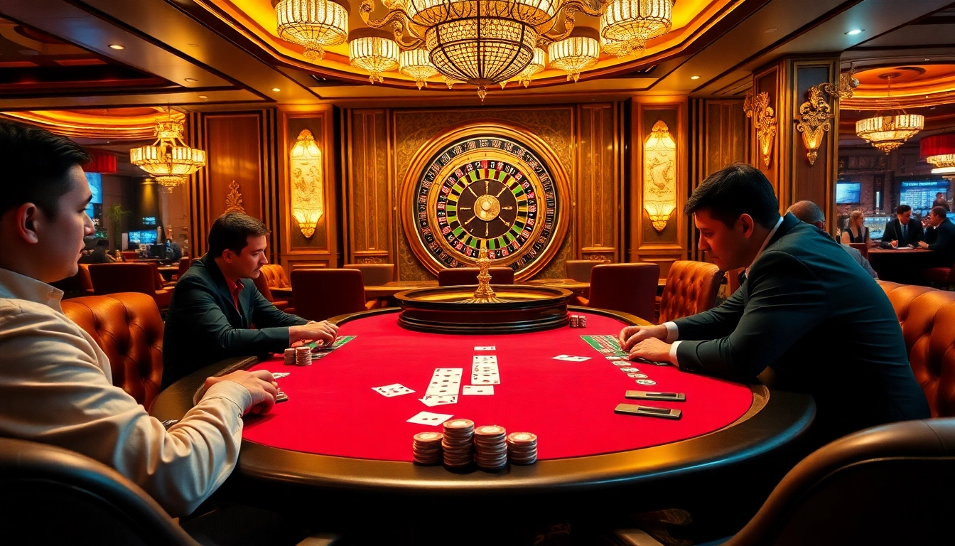 Engage in high-stakes poker at https://tg88.fyi/ with vibrant chips and strategic players in a luxurious casino.
