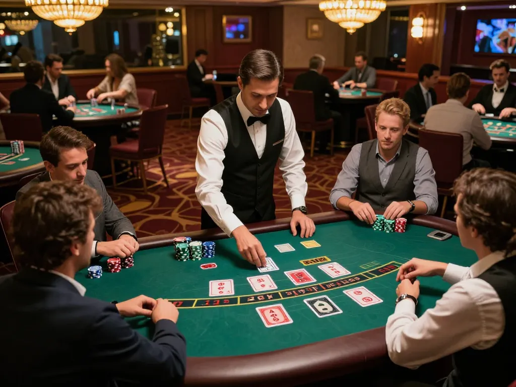 Players engaged in an exciting blackjack game at ku88 casino with vibrant atmosphere and strategic action