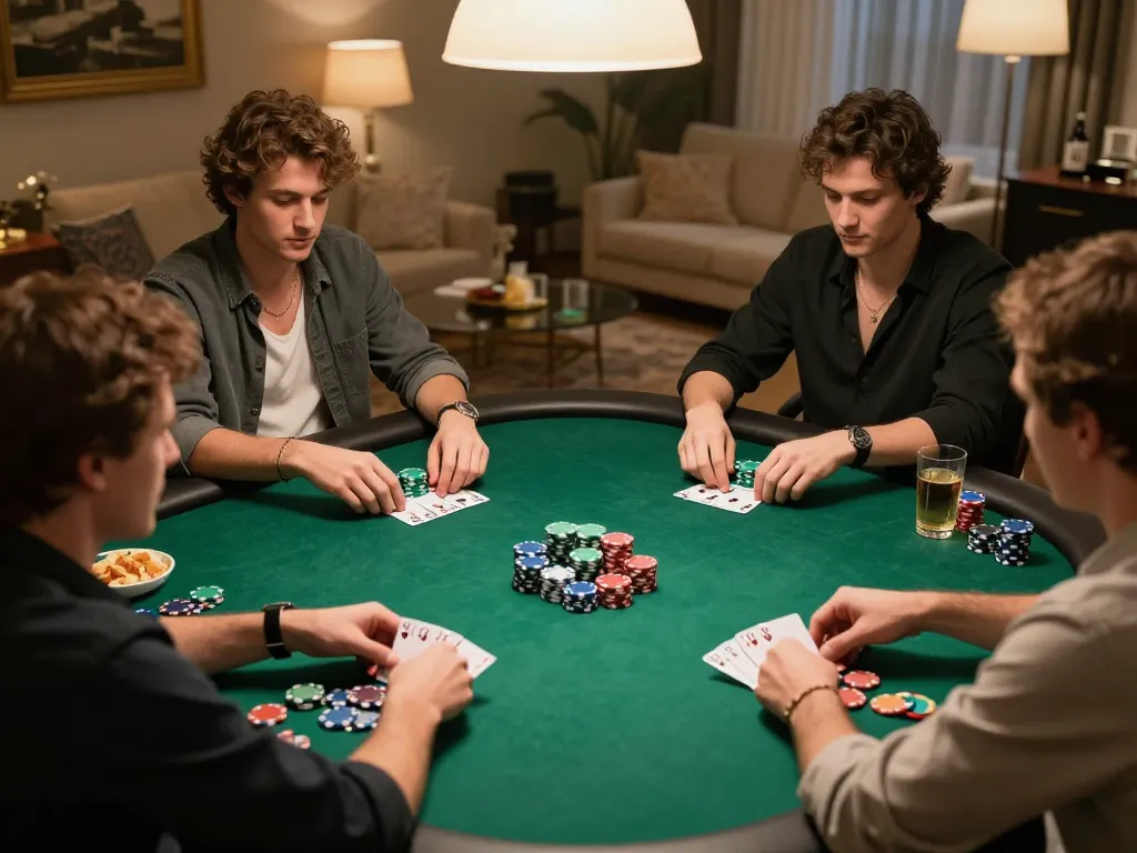Engaged players in a strategic poker game at home showcasing the excitement of 258bet.