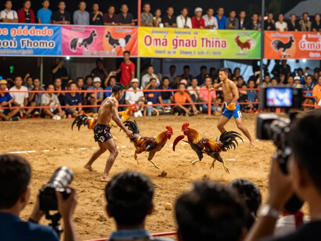 Watch exciting battles at Đá Gà Thomo, featuring live cockfighting action with intense moments.