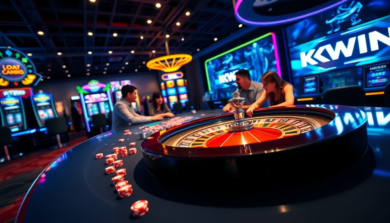KKWIN players enjoying fast-paced action at a vibrant casino table with chips and roulette.