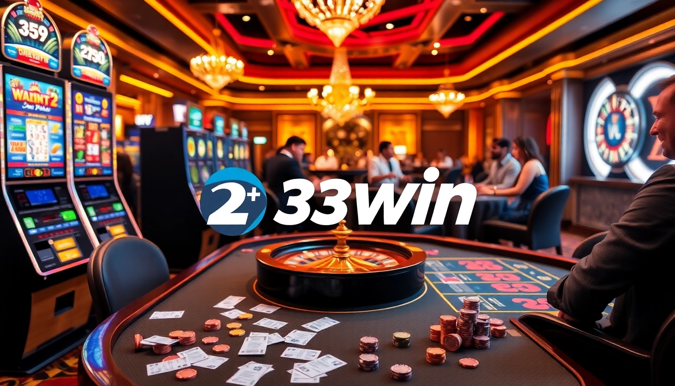 Players enjoying a thrilling night at the 23win casino surrounded by vibrant slot machines and poker tables.