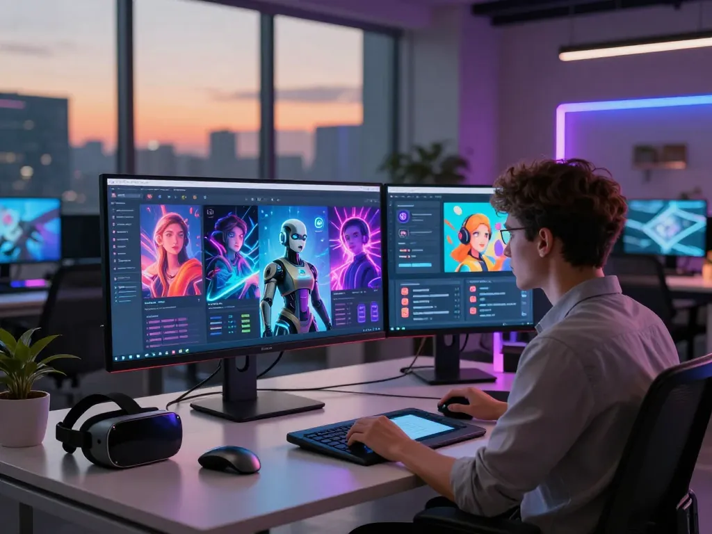AI nsfw image generation interface displayed on a sleek monitor in a modern workspace.