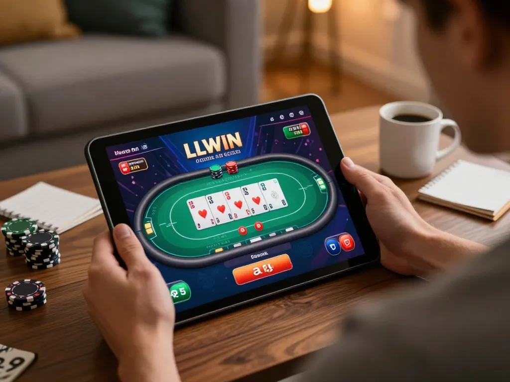 Player engages in dynamic online LLWIN casino game strategy with tablet and strategy notes.