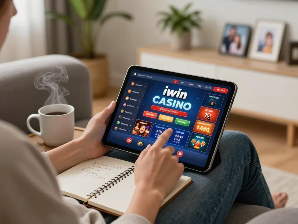 Engaging in iwin online gaming with strategic notes in a cozy home setting.