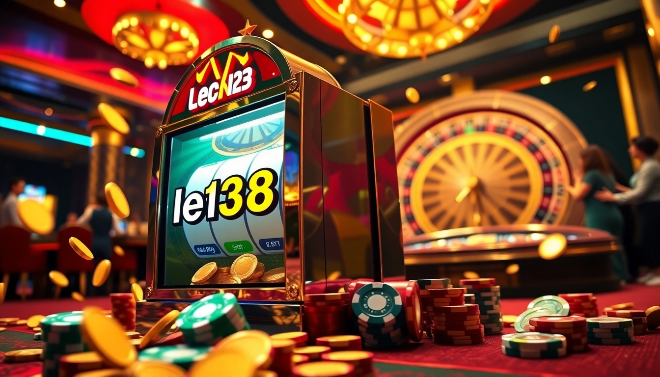 Players celebrating a win on the lego138 slot machine in a vibrant casino setting.