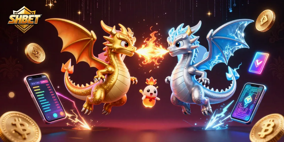 Experience SHBET's vibrant gaming world with dynamic dragons and cryptocurrency elements.