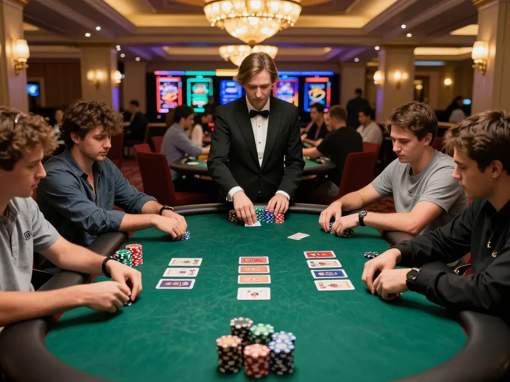 Players engage in a high-stakes game of poker at ta88 casino, showcasing vibrant chips and focused gameplay.