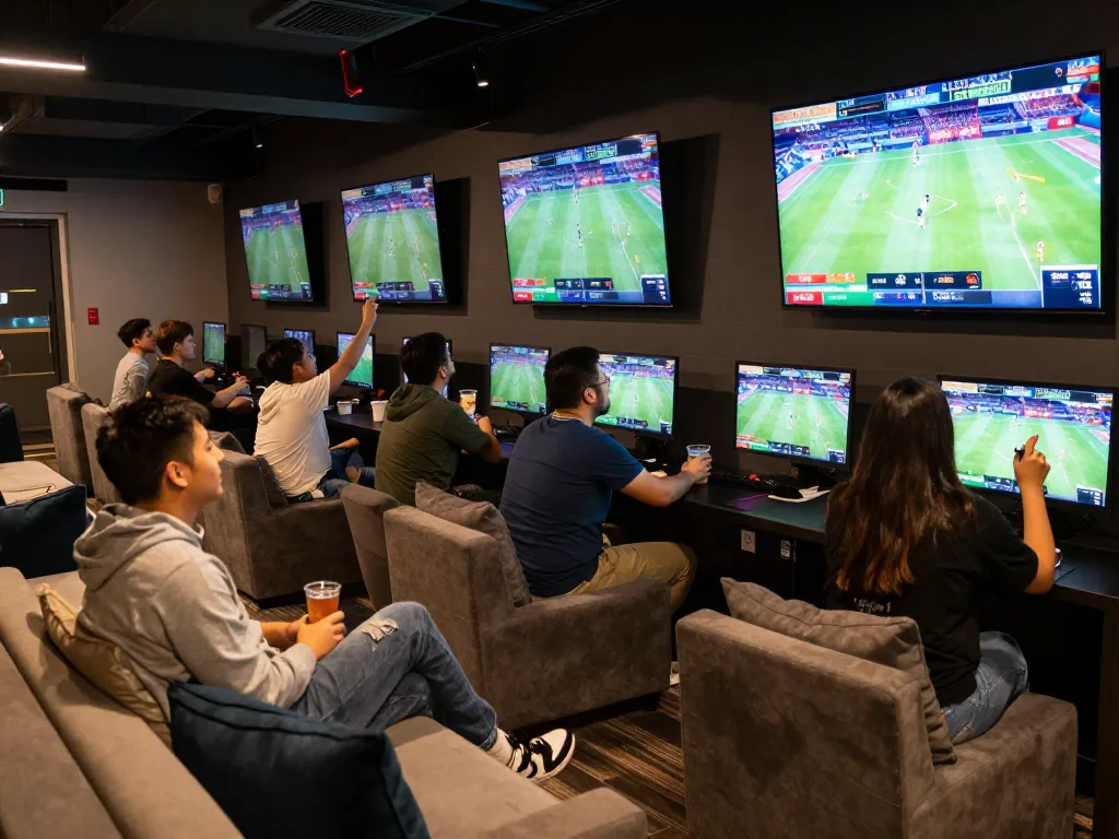 LV88 bettors celebrating winning sports bets in a vibrant lounge atmosphere.
