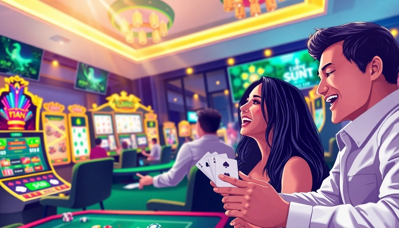 Thiên đường cờ bạc Nhatvip showcasing a vibrant casino experience with engaging games and excited players.