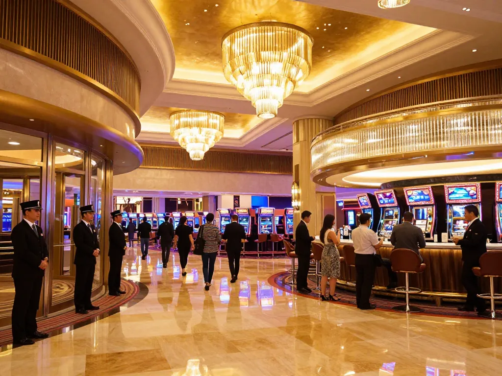 Khách mời LUCK8 tận hưởng không khí sôi động tại lối vào một sòng bạc sang trọng
