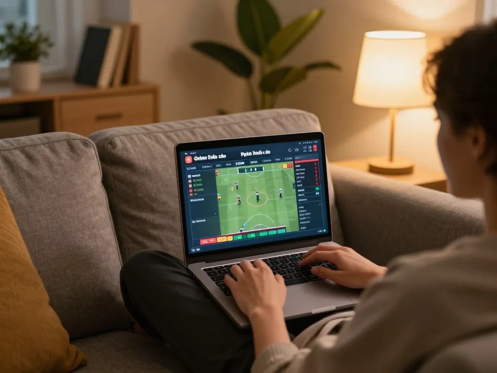 Engaging with kèo nhà cái through online betting at home with warm, inviting atmosphere