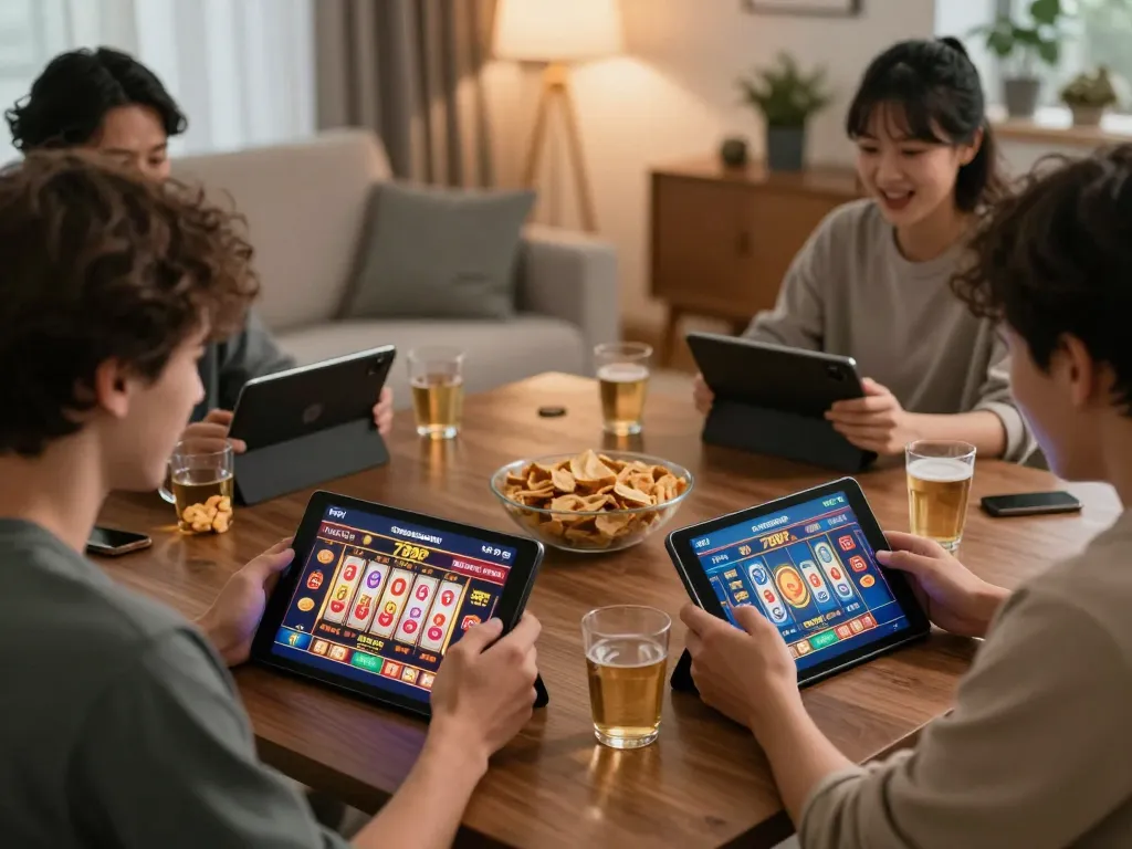 Players winning on the 789P online casino platform while enjoying a cozy home setup.