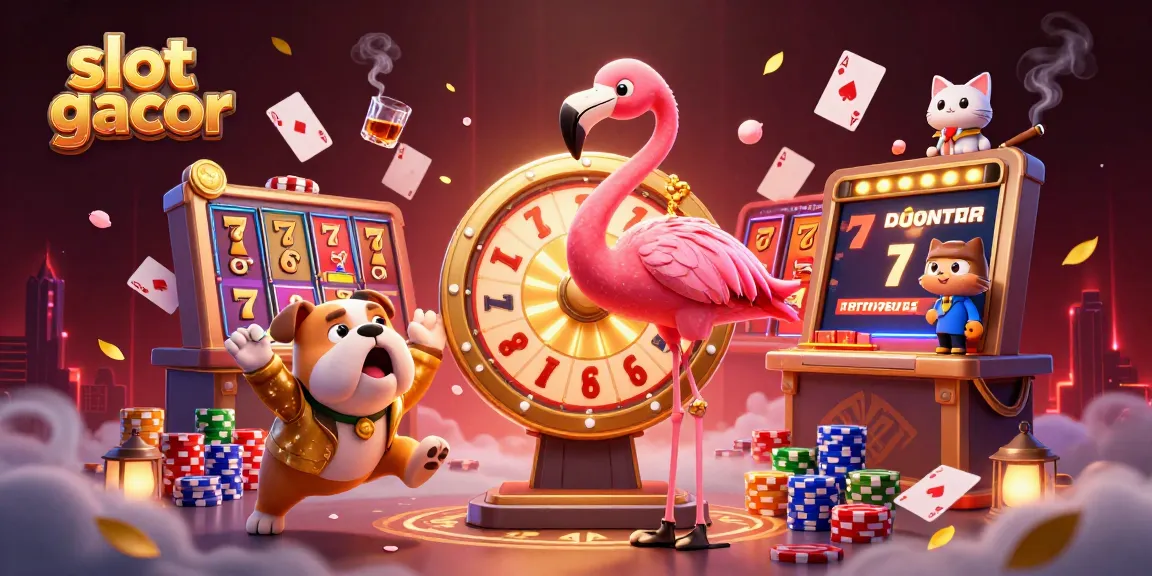 Engage with thrilling slot gacor activities featuring an excited bulldog contestant and flamingo host.