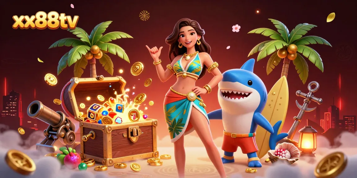 Experience thrilling gameplay at xx88tv with vibrant slot games and tropical casino elements.
