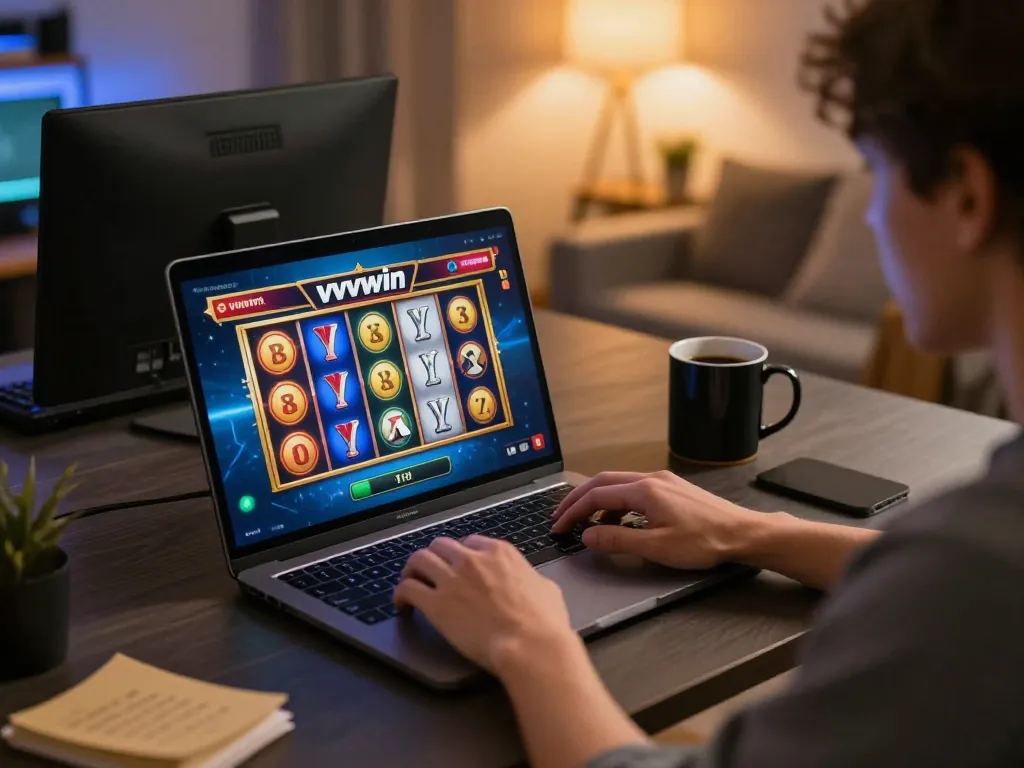 Play slots on vvvwin's online platform with vibrant graphics during a home gaming session