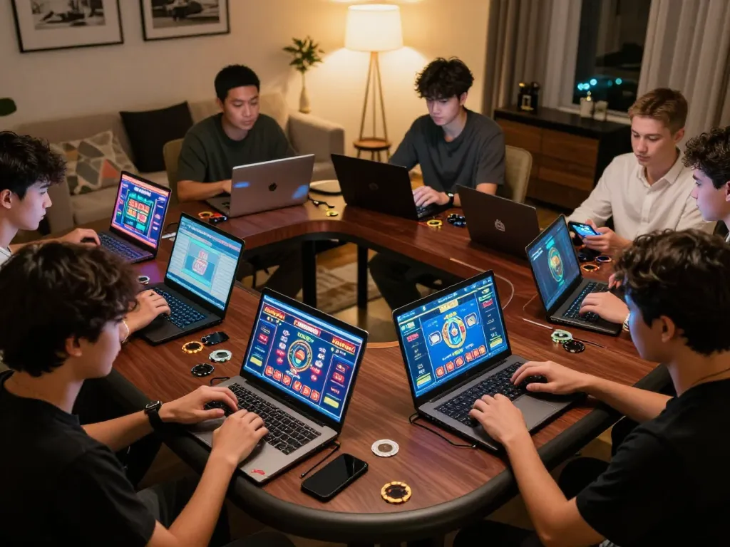 Players engaging with 789win's online games on their devices, exemplifying interactive gambling fun