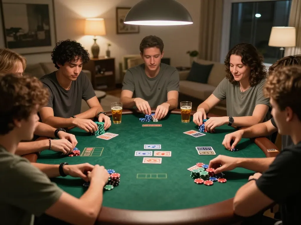 MPOID Alternative poker night with friends, vibrant chips and cards on the table