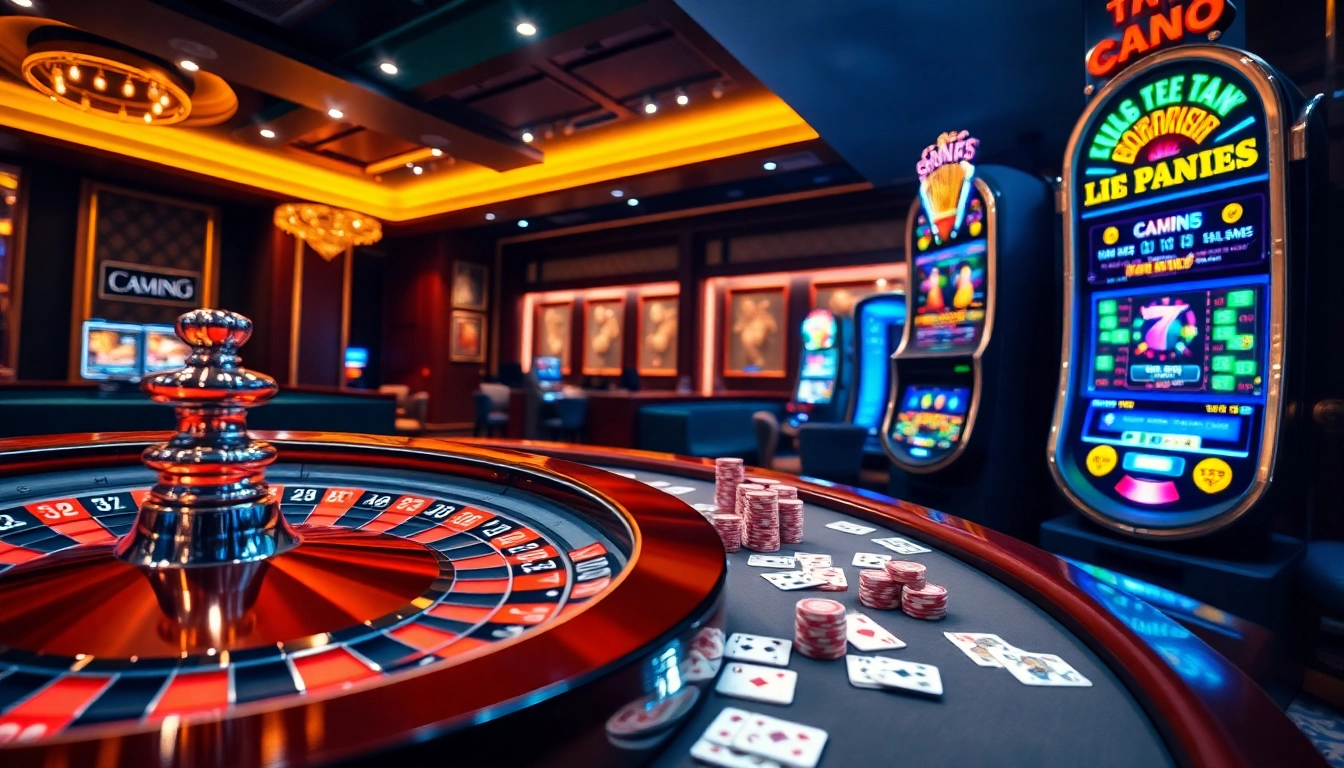 View online gambling action at luck8 com with a luxury casino atmosphere featuring roulette and poker.
