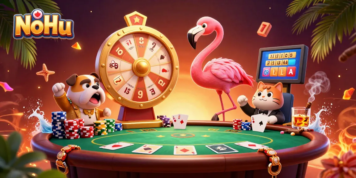 NoHu sparks excitement as the flamingo spins the prize wheel in a vibrant casino scene.