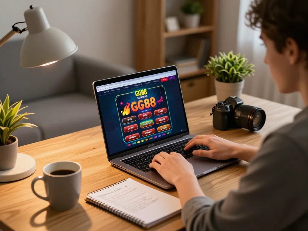 Experience GG88 online gambling with a user focused on gameplay in a cozy home setting.