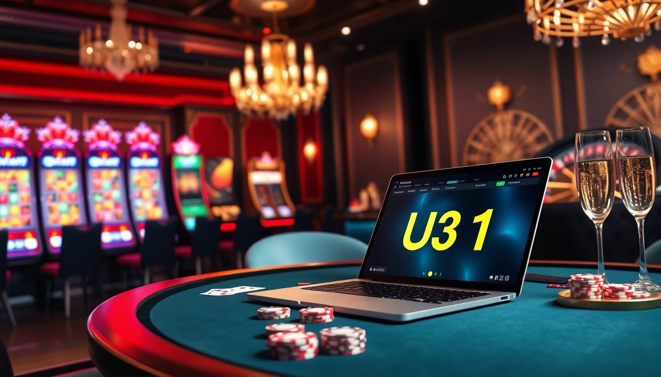 Experience the excitement of ทางเข้าu31 at a luxurious online casino with poker tables and dynamic slot machines.