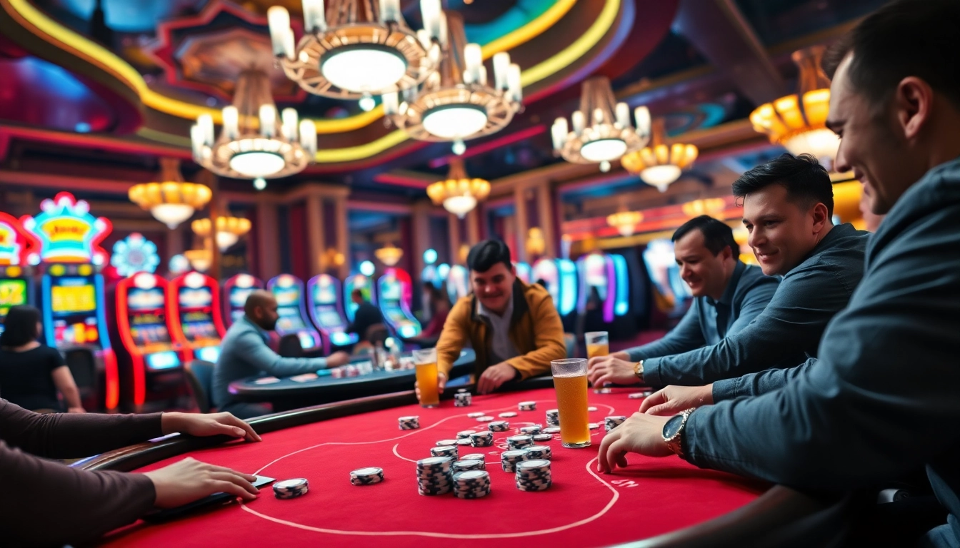 Katsu5 menampilkan pemain kasino yang terlibat dalam permainan poker dengan suasana cerah.