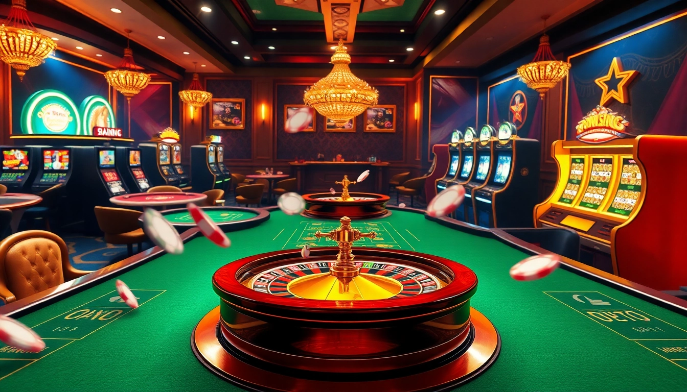 Experience the excitement of the game queen in this luxurious online casino scene with dynamic table games and vibrant slot machines.