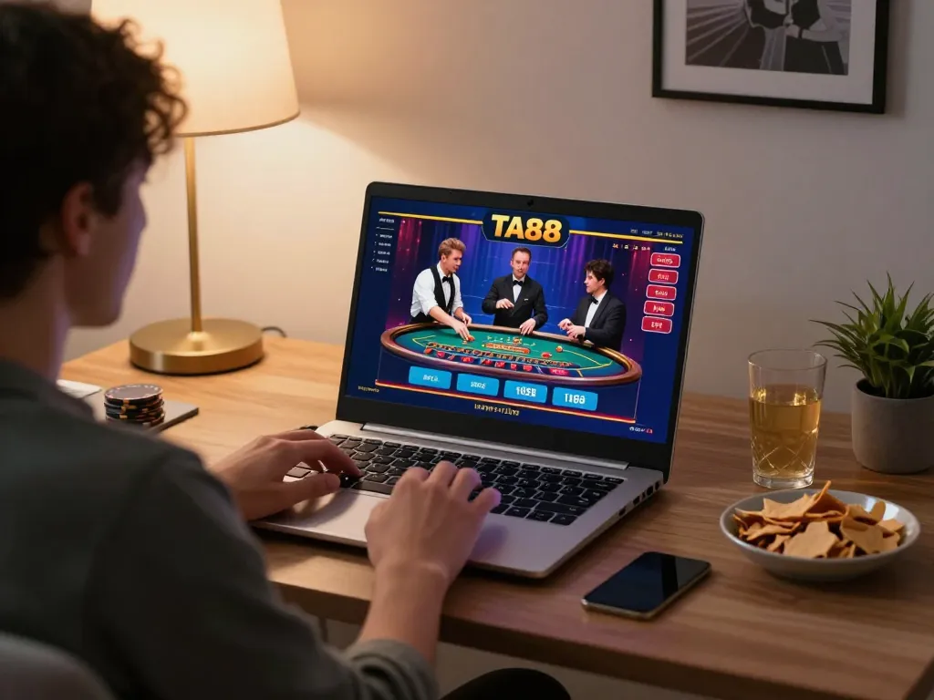 Experience thrilling online gaming with TA88 in a cozy home setup.