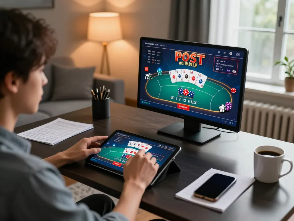 Luck8 player engaging in online poker session, focusing on strategy and gameplay.