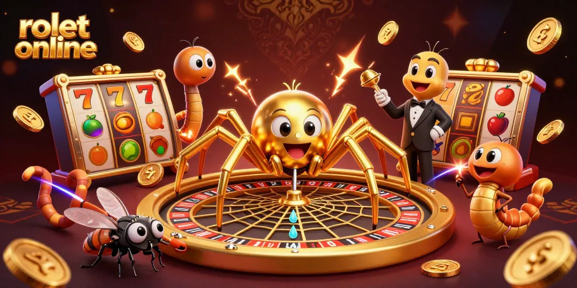 Join the action at rolet online with a cartoon spider spinning a roulette wheel in a vibrant casino scene.