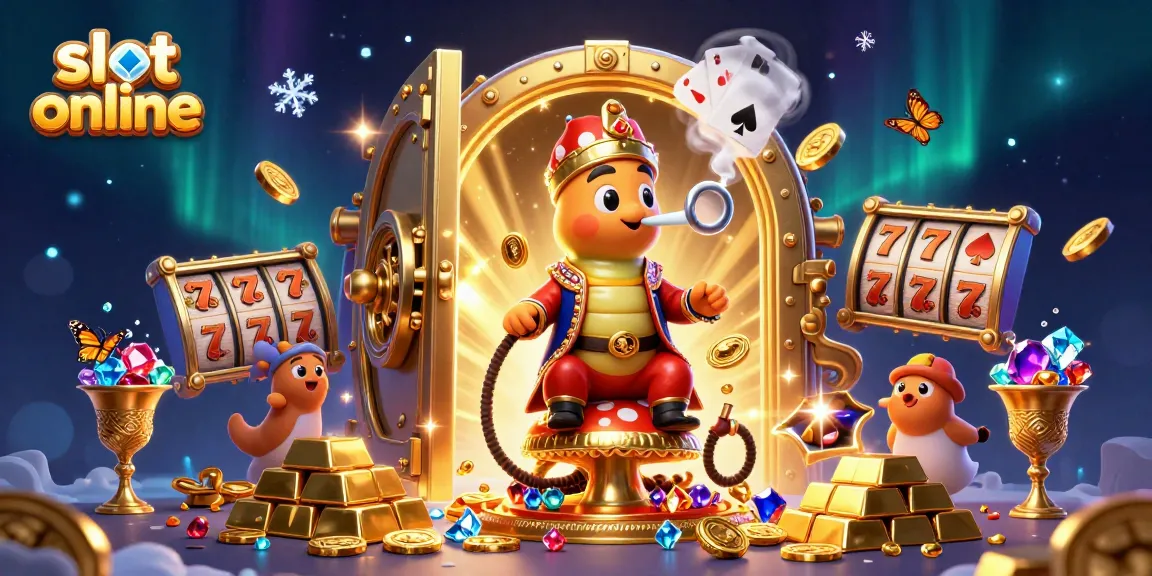 Spin the reels on slot online games, showcasing vibrant scenes with golden treasures and captivating characters.