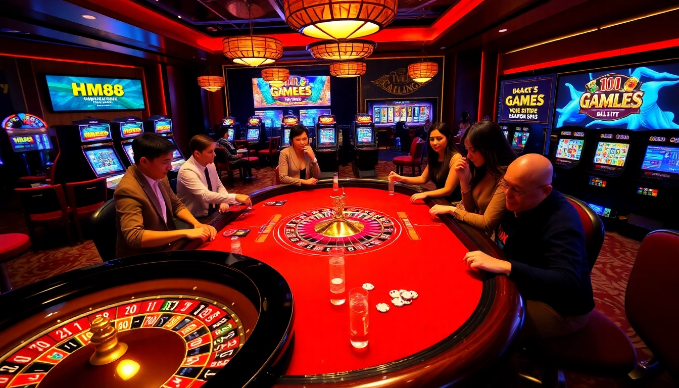 HM88 gaming table scene showcasing action-packed casino excitement and vibrant poker chips.