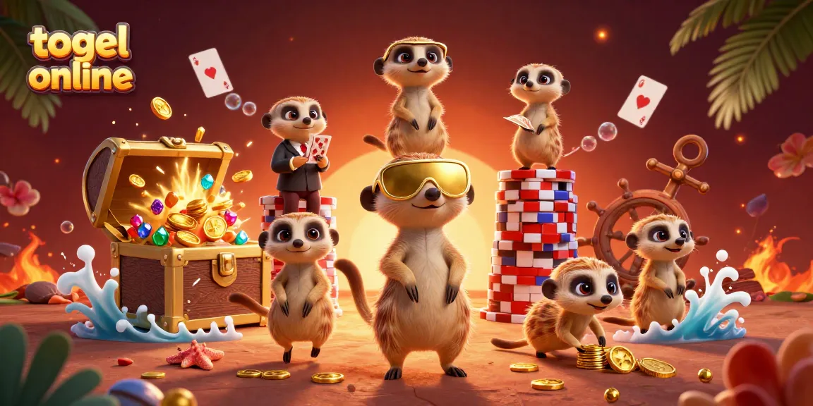 Togel online - Meerkats engaging in a vibrant casino operation amidst treasures and gaming elements.