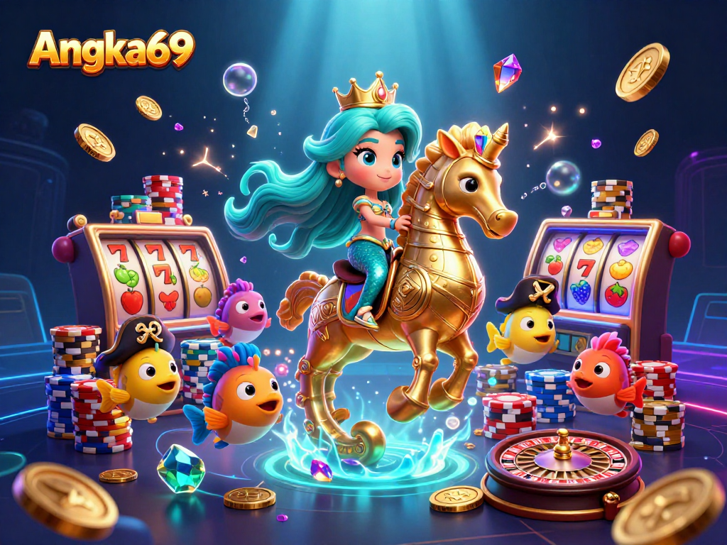 Angka69 offers immersive casino gaming with vibrant mermaid-themed imagery and engaging slot machine experiences.