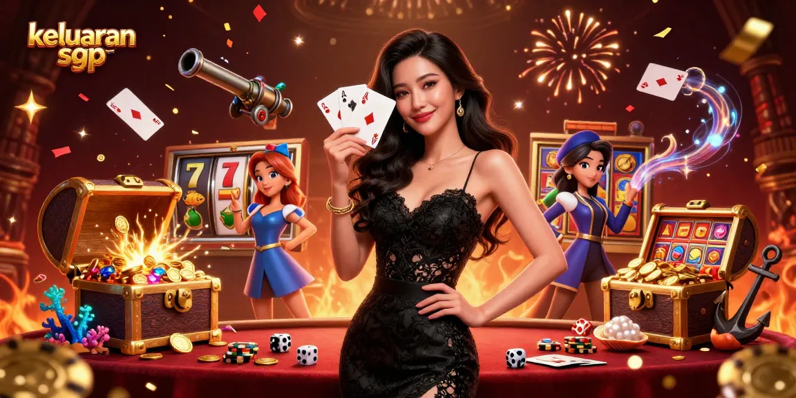 Engaging illustration of keluaran sgp showing a stylish woman holding ace playing cards among casino elements.