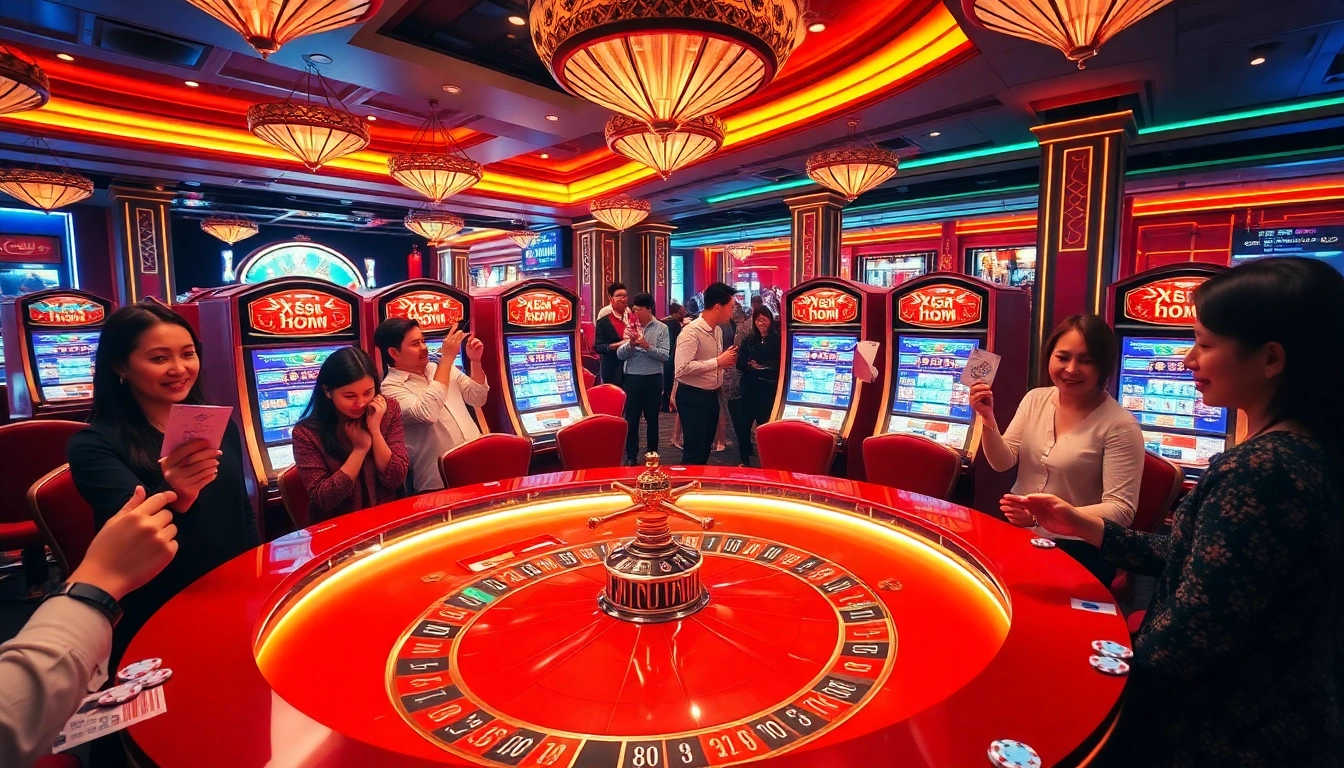 Xổ số hôm nay excitement at a vibrant casino with players engaged in thrilling lottery games.