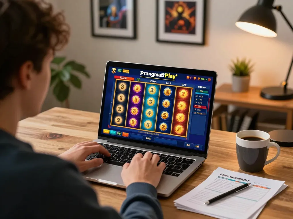 Engaging gameplay on Pragmati Play's slots with colorful reels in a focused home gaming setting.