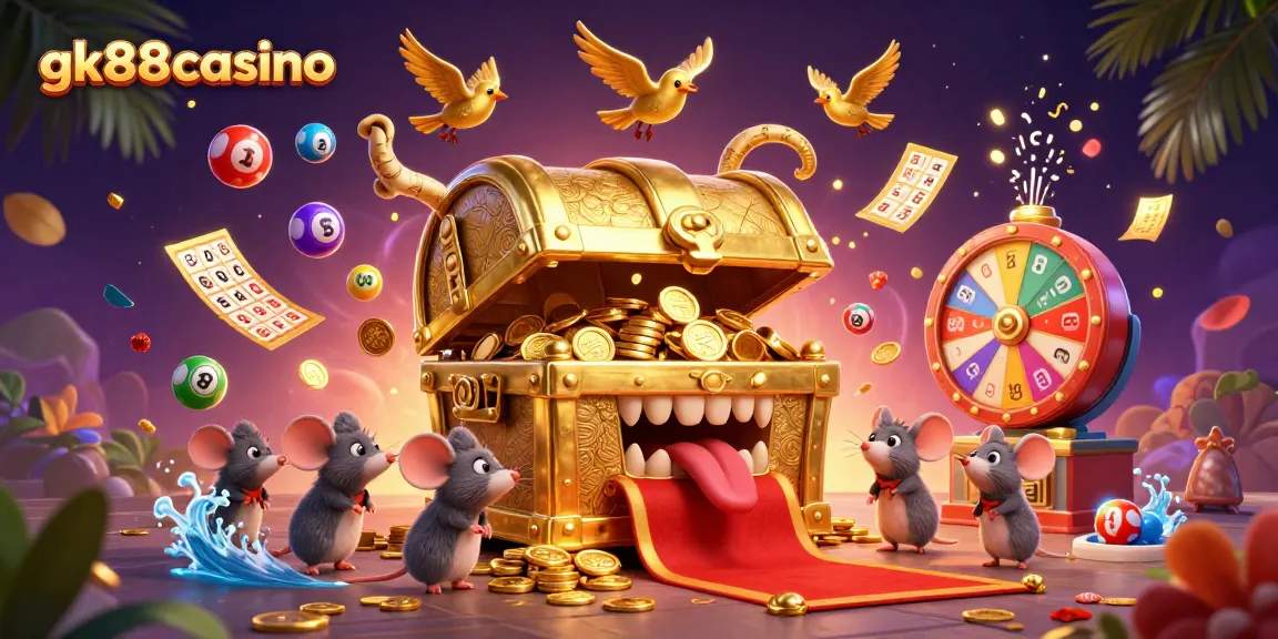 Experience exciting wins at gk88casino with vibrant lottery balls and golden treasures.