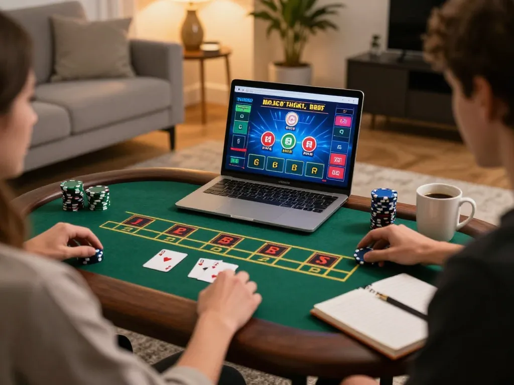 Engaged player at Ok9 live dealer blackjack game, showcasing strategic betting atmosphere