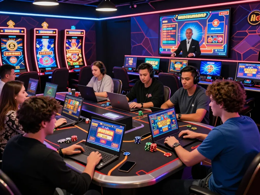 Engaged players enjoying games on 8kbet's dynamic online platform, showcasing excitement and vibrant atmosphere.
