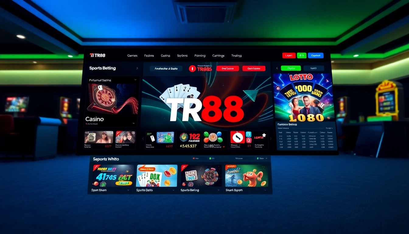 TR88 online betting platform interface showcasing diverse gaming options and vibrant visuals.