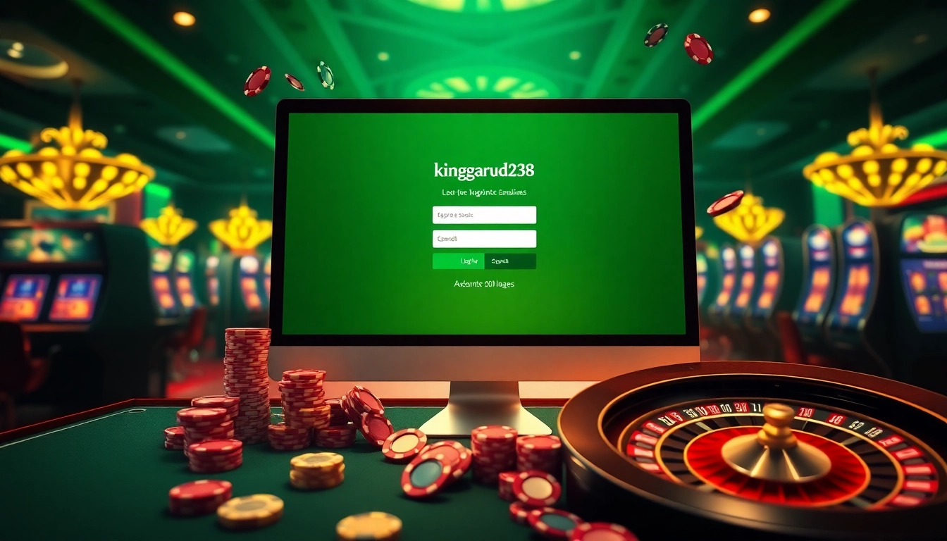 kinggaruda138 login interface surrounded by thrilling poker chips and casino elements