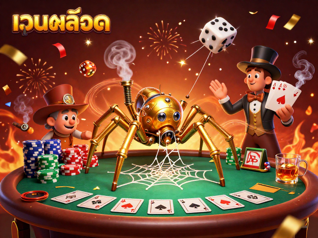 Engage with เว็บสล็อต winning strategies through a vibrant casino illustration showcasing steampunk characters.