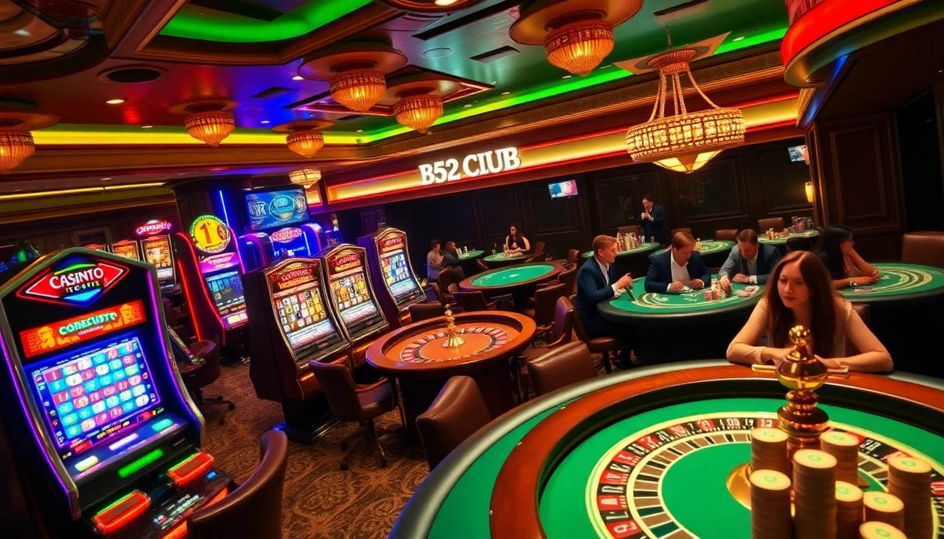 B52 Club players engaged in an exciting poker game at a lavish casino table.