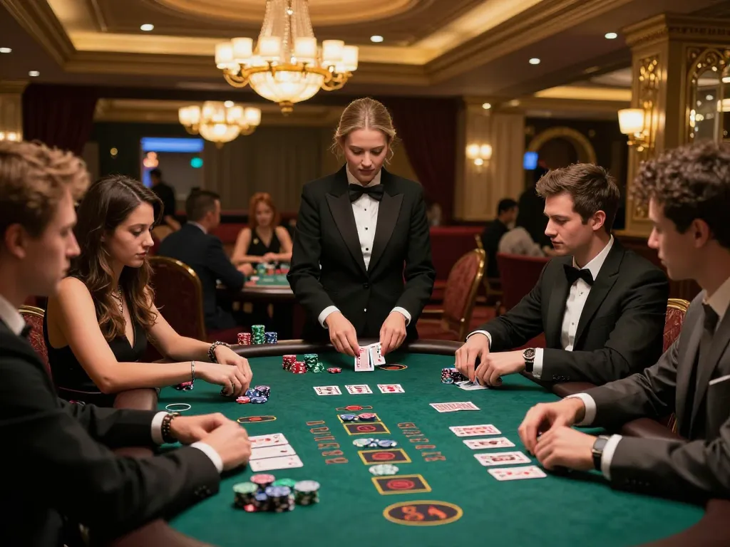 FIVE88 players engaging in an intense game of blackjack at a high-end casino table.